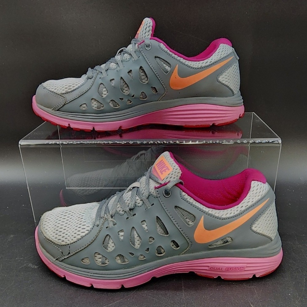 Nike 8.5 Grey Dual Fusion ST 2 Running Shoes Pink Orange Athletic Gym Sneakers